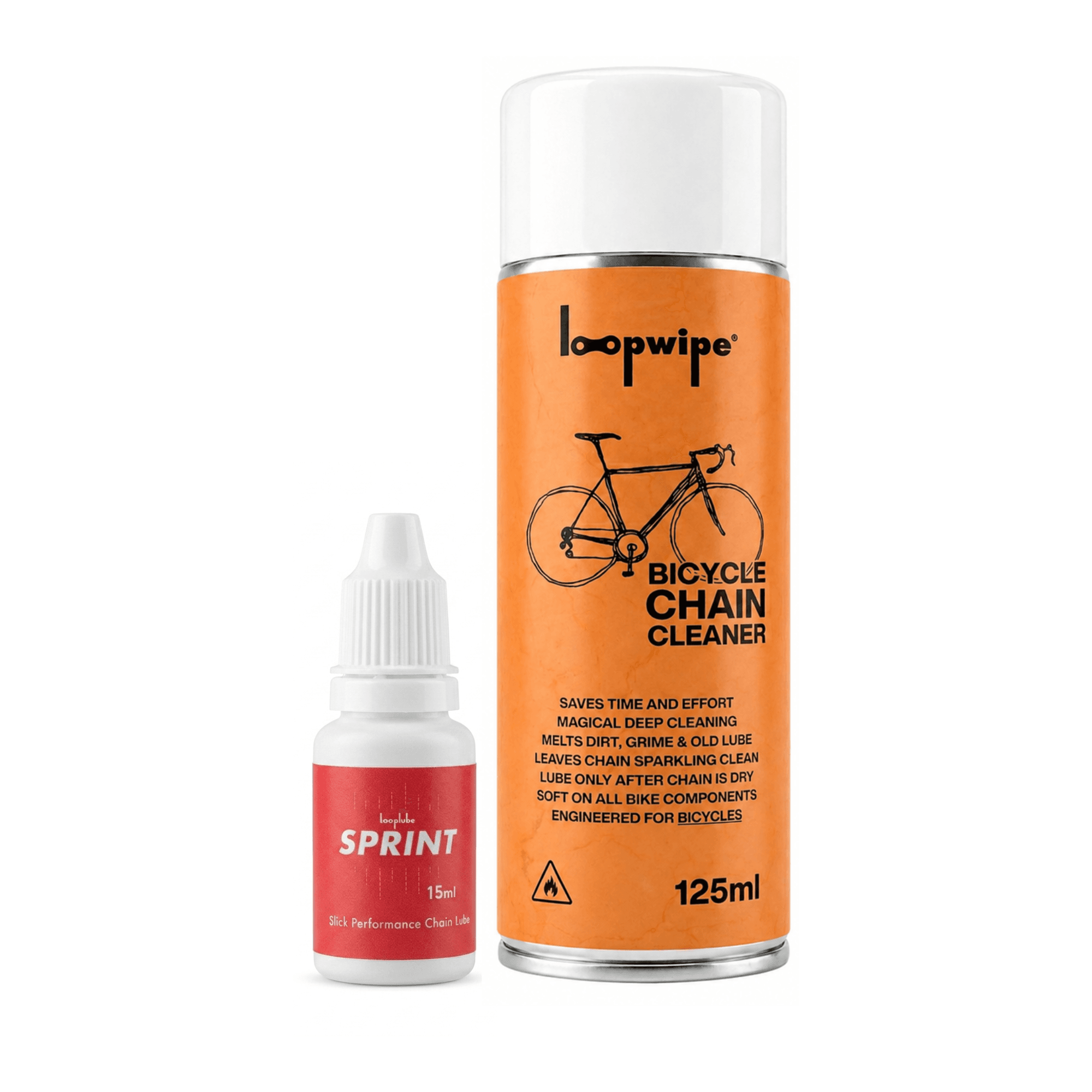 looplube SPRINT Anti-Dirt MINI Pack - Combo of 15ml SPRINT Bicycle Chain Lube LIQUID and 125ml loopwipe Eco-Friendly Bicycle Chain Cleaner SPRAY